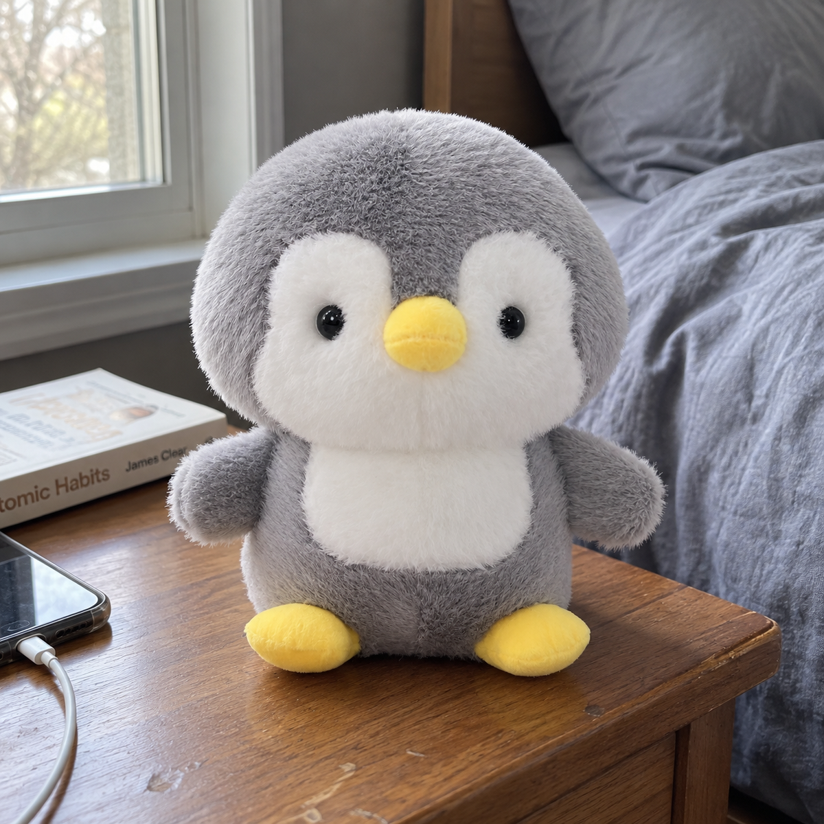 Gray penguin · 25cm in a lived-in room