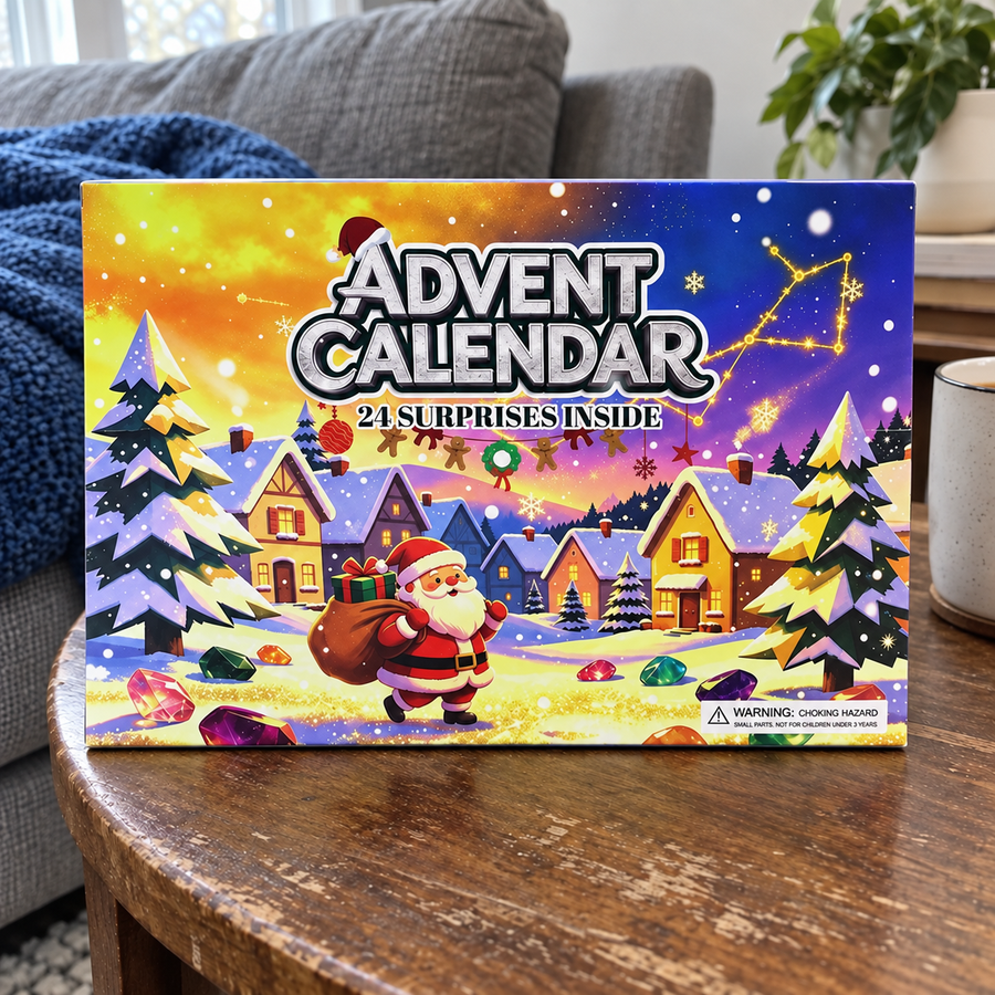 Closed Gem Blind Box A advent calendar on a living-room side table