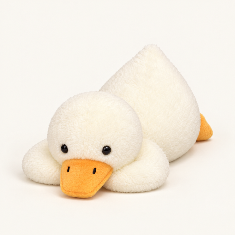 Lying white duck · 25 cm on a cream studio background